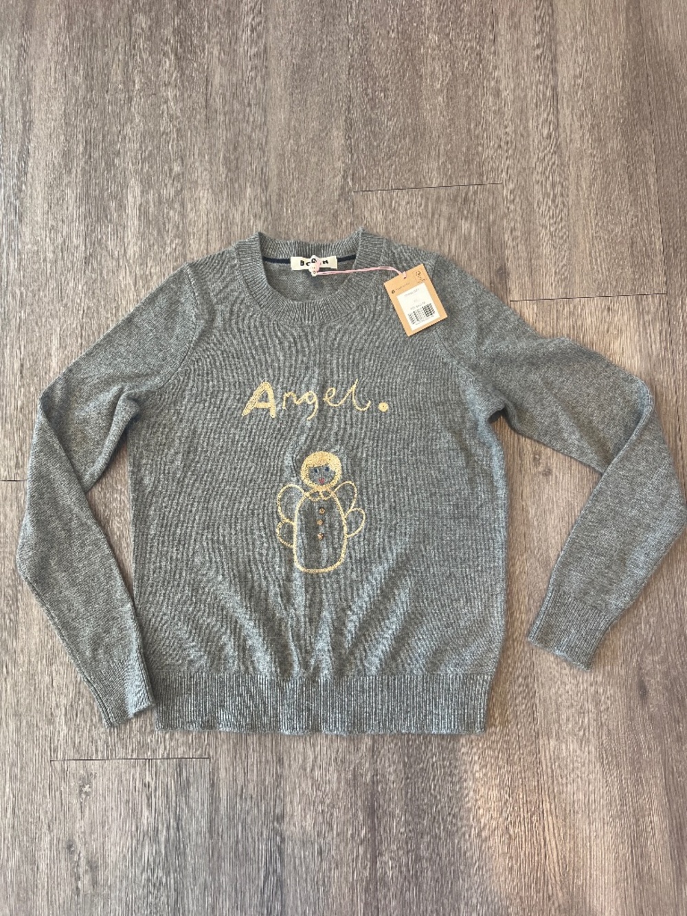 Boden Gray 'Angel' Crewneck Sweater with Gold Embroidery